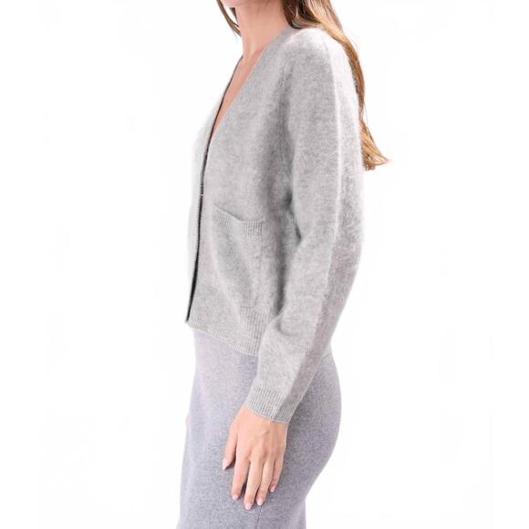 NEW CASHMERE CLOUDS exquisite brushed cashmere cardigan in light grey - Picture 3 of 3